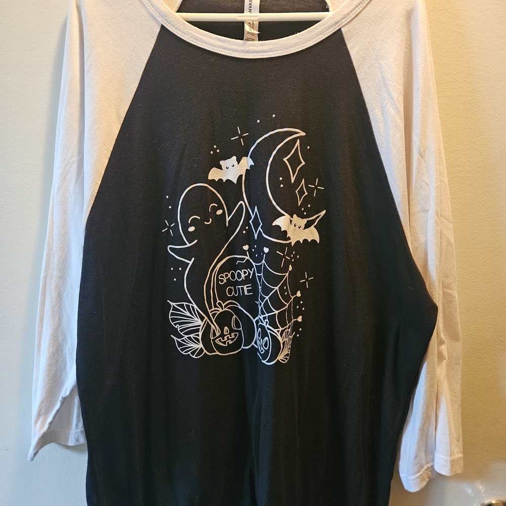 Spoopy Cutie Raglan Style Black and White Top
